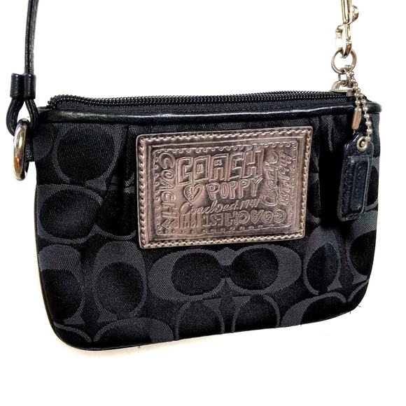 Coach Y2K Poppy Monogram Wristlet | Vintage Black Canvas Red Lining Mini Bag - Picture 1 of 16